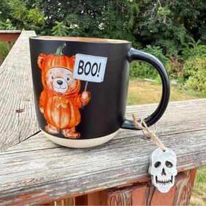 NEW Prima Design Halloween Boo! Pumpkin Bear Mug - Black and Orange